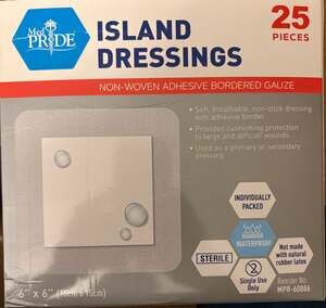Med Pride 6" x 6" Bordered Gauze Island Dressings, 25 Count (MPR-60886)